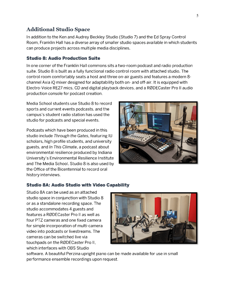 Page five of The Media School's "Tech Book."