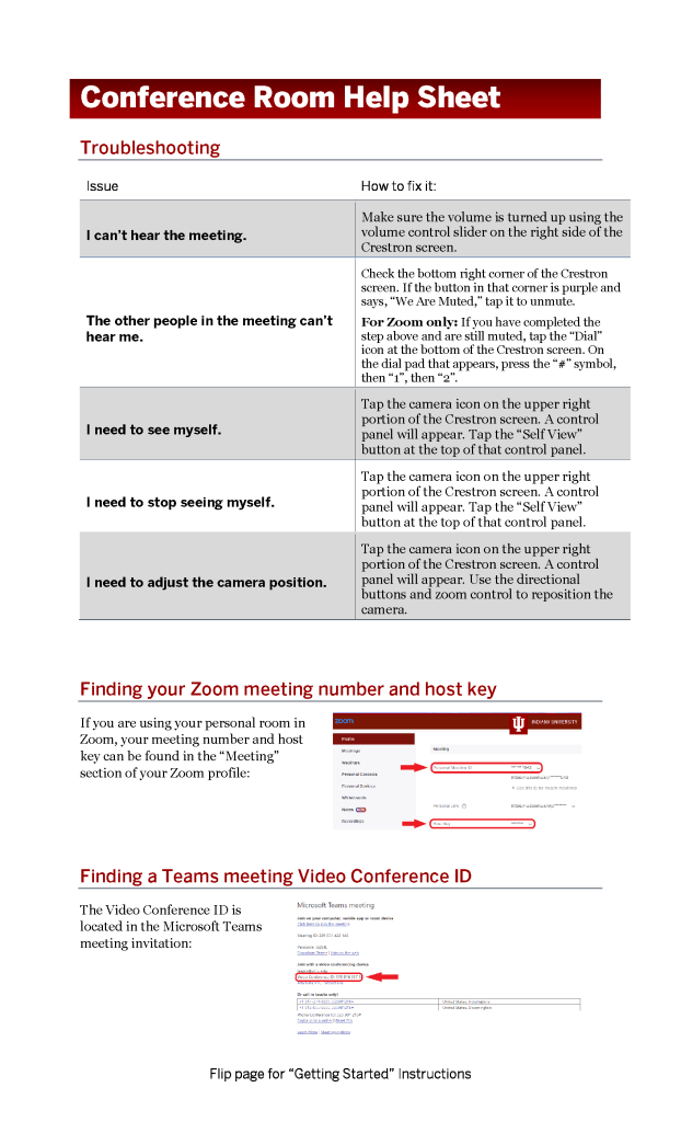 Second page of a one sheet user guide for a technology-enhanced conference room.